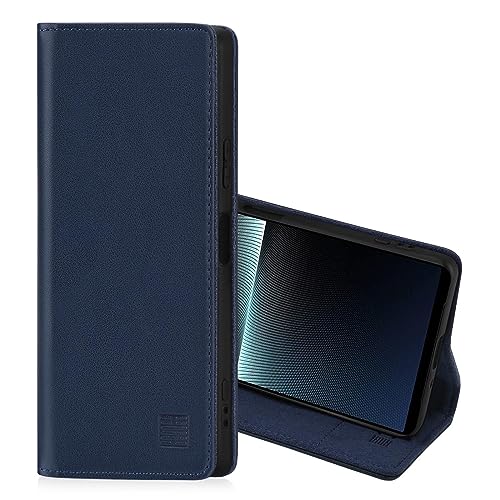 32nd Klassische Serie 2.0 - Lederhülle Case Cover für Sony Xperia 1 V (2023), Echtleder Hülle Mit RFID-Blockierung Kartensteckplatz, Magnetverschluss und Standfuß - Marineblau von 32nd