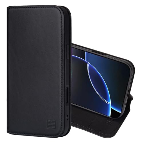 32nd Klassische Serie 2.0 - Lederhülle Case Cover für iPhone 16 Pro Max (6.9"), Echtleder Hülle Mit RFID-Blockierung Kartensteckplatz, Magnetverschluss und Standfuß - Schwarz von 32nd