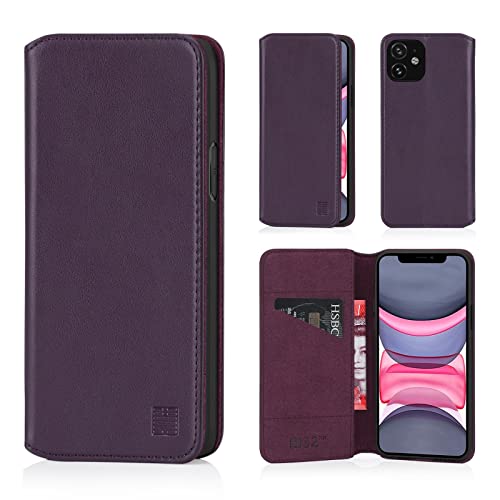 32nd Klassische Series 2.0 - Lederhülle Case Cover für Apple iPhone 11 (6.1"), Echtleder Hülle Entwurf gemacht Mit Kartensteckplatz, Magnetisch und Standfuß - Aubergine von 32nd