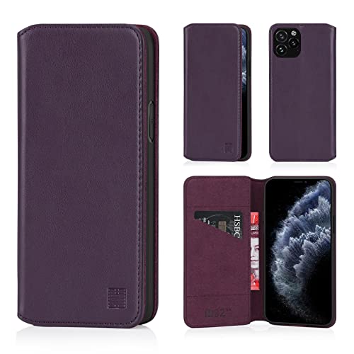 32nd Klassische Series 2.0 - Lederhülle Case Cover für Apple iPhone 11 Pro (5.8"), Echtleder Hülle Entwurf gemacht Mit Kartensteckplatz, Magnetisch und Standfuß - Aubergine von 32nd