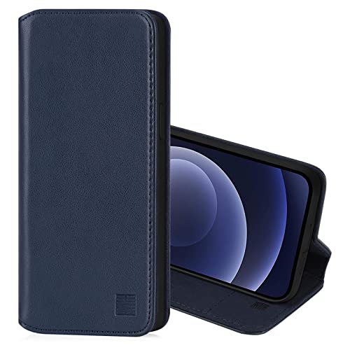 32nd Klassische Series 2.0 - Lederhülle Case Cover für Apple iPhone 12 (6.1") / iPhone 12 Pro (6.1"), Echtleder Hülle Mit Kartensteckplatz, Magnetisch und Standfuß - Marineblau von 32nd