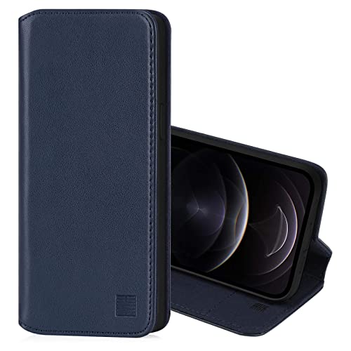 32nd Klassische Series 2.0 - Lederhülle Case Cover für Apple iPhone 12 Pro Max (6.7"), Echtleder Hülle Entwurf gemacht Mit Kartensteckplatz, Magnetisch und Standfuß - Marineblau von 32nd