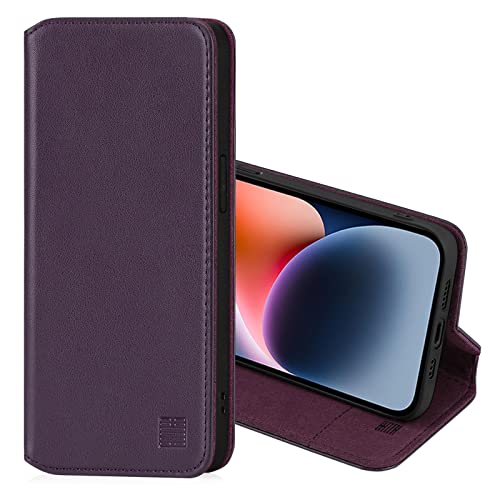 32nd Klassische Series 2.0 - Lederhülle Case Cover für Apple iPhone 14 (6.1"), Echtleder Hülle Entwurf gemacht Mit Kartensteckplatz, Magnetisch und Standfuß - Aubergine von 32nd