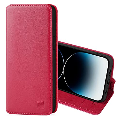 32nd Klassische Series 2.0 - Lederhülle Case Cover für Apple iPhone 14 Pro (6.1"), Echtleder Hülle Entwurf gemacht Mit Kartensteckplatz, Magnetisch und Standfuß - Rosa Pink von 32nd