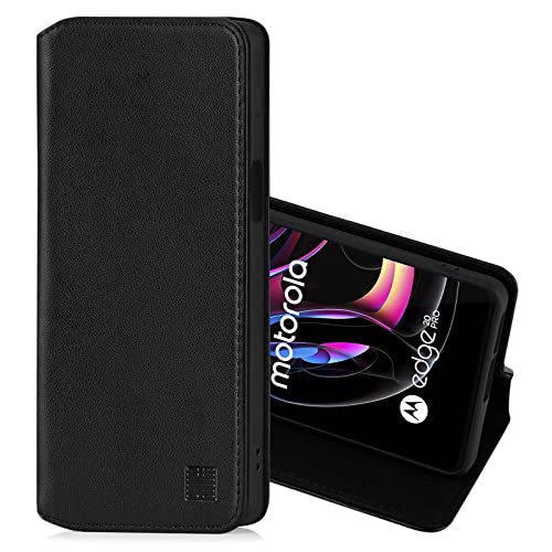 32nd Klassische Series 2.0 - Lederhülle Case Cover für Motorola Moto Edge 20 Pro, Echtleder Hülle Entwurf gemacht Mit Kartensteckplatz, Magnetisch und Standfuß - Schwarz von 32nd