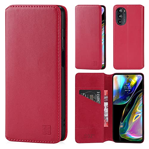 32nd Klassische Series 2.0 - Lederhülle Case Cover für Motorola Moto G82 5G, Echtleder Hülle Entwurf gemacht Mit Kartensteckplatz, Magnetisch und Standfuß - Rosa Pink von 32nd