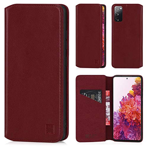 32nd Klassische Series 2.0 - Lederhülle Case Cover für Samsung Galaxy S20 FE 5G (Fan Edition), Echtleder Hülle Entwurf gemacht Mit Kartensteckplatz, Magnetisch und Standfuß - Burgunder von 32nd