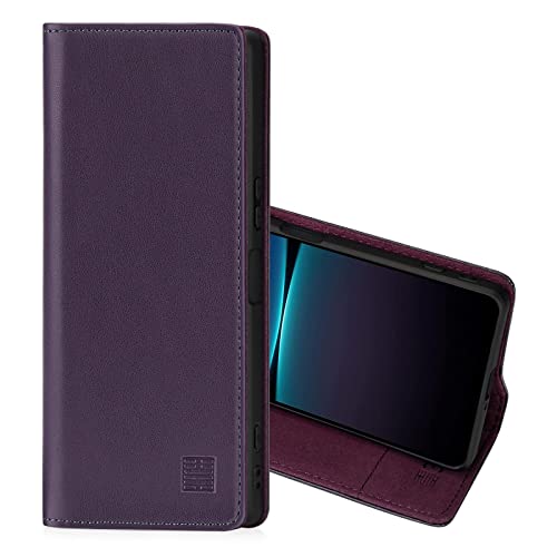 32nd Klassische Series 2.0 - Lederhülle Case Cover für Sony Xperia 1 IV (2022), Echtleder Hülle Entwurf gemacht Mit Kartensteckplatz, Magnetisch und Standfuß - Aubergine von 32nd