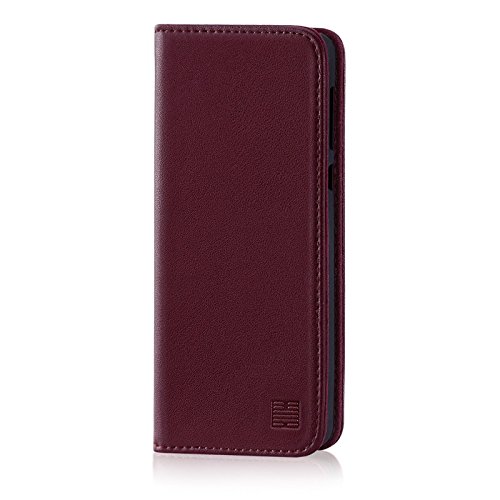 32nd Klassische Series - Lederhülle Case Cover für Huawei P Smart (2017), Echtleder Hülle Entwurf gemacht Mit Kartensteckplatz, Magnetisch und Standfuß - Burgunder von 32nd