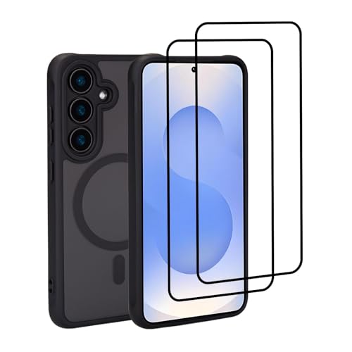 32nd Magnetische Schutzhülle für Samsung Galaxy S25, kompatibel mit MagSafe + 2 Displayschutzfolien, schlanke, stoßfeste Schutzhülle - Schwarz von 32nd