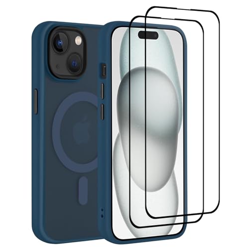 32nd Magnetische Schutzhülle für iPhone 15 (6.1"), kompatibel mit MagSafe + 2 Displayschutzfolien, schlanke, stoßfeste Schutzhülle - Marineblau von 32nd