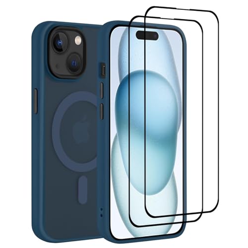 32nd Magnetische Schutzhülle für iPhone 15 Plus (6.7"), kompatibel mit MagSafe + 2 Displayschutzfolien, schlanke, stoßfeste Schutzhülle - Marineblau von 32nd