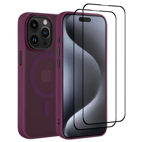 32nd Magnetische Schutzhülle für iPhone 15 Pro Max (6.7"), kompatibel mit MagSafe + 2 Displayschutzfolien, schlanke, stoßfeste Schutzhülle - Burgunder von 32nd
