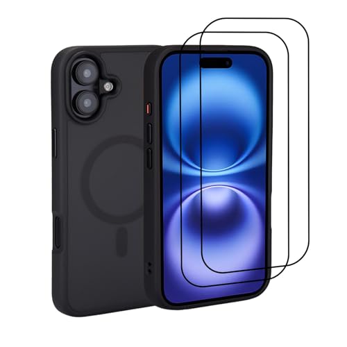 32nd Magnetische Schutzhülle für iPhone 16 (6.1"), kompatibel mit MagSafe + 2 Displayschutzfolien, schlanke, stoßfeste Schutzhülle - Schwarz von 32nd