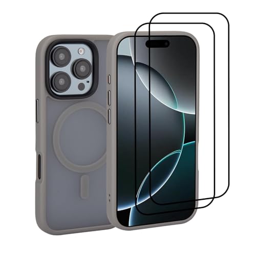 32nd Magnetische Schutzhülle für iPhone 16 Pro (6.3"), kompatibel mit MagSafe + 2 Displayschutzfolien, schlanke, stoßfeste Schutzhülle - Grau von 32nd