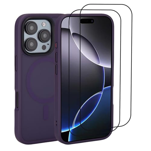 32nd Magnetische Schutzhülle für iPhone 16 Pro Max (6.9"), kompatibel mit MagSafe + 2 Displayschutzfolien, schlanke, stoßfeste Schutzhülle - Aubergine von 32nd