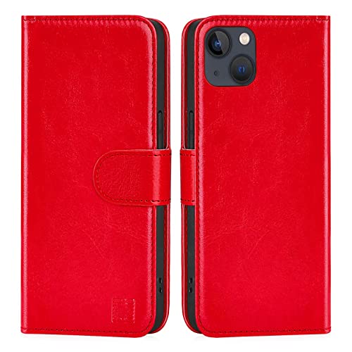 32nd PU Leder Mappen Hülle Flip Case Cover für Apple iPhone 13 (6.1"), Ledertasche hüllen mit Magnetverschluss und Kartensteckplatz - Rot von 32nd