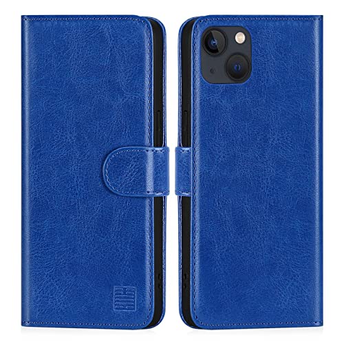 32nd PU Leder Mappen Hülle Flip Case Cover für Apple iPhone 14 (6.1"), Ledertasche hüllen mit Magnetverschluss und Kartensteckplatz - Blau von 32nd