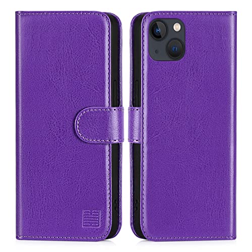 32nd PU Leder Mappen Hülle Flip Case Cover für Apple iPhone 14 (6.1"), Ledertasche hüllen mit Magnetverschluss und Kartensteckplatz - Violett von 32nd