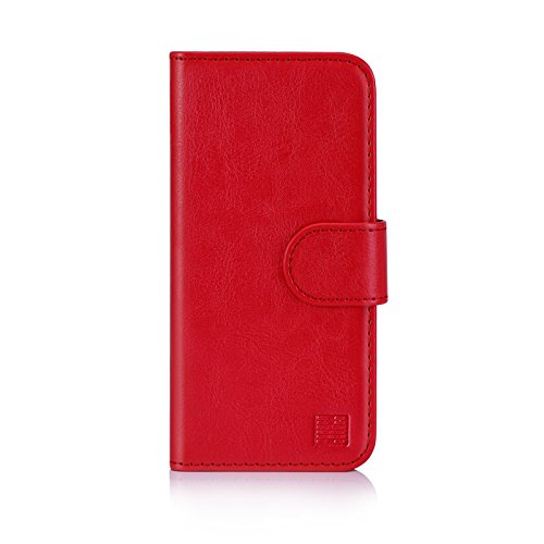 32nd PU Leder Mappen Hülle Flip Case Cover für Apple iPhone 5, 5S & SE (2016), Ledertasche hüllen mit Magnetverschluss und Kartensteckplatz - Rot von 32nd