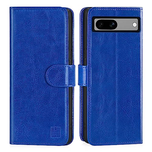 32nd PU Leder Mappen Hülle Flip Case Cover für Google Pixel 7A, Ledertasche Hüllen Mit RFID-Blockierung Kartensteckplatz, Magnetverschluss und Standfuß - Blau von 32nd