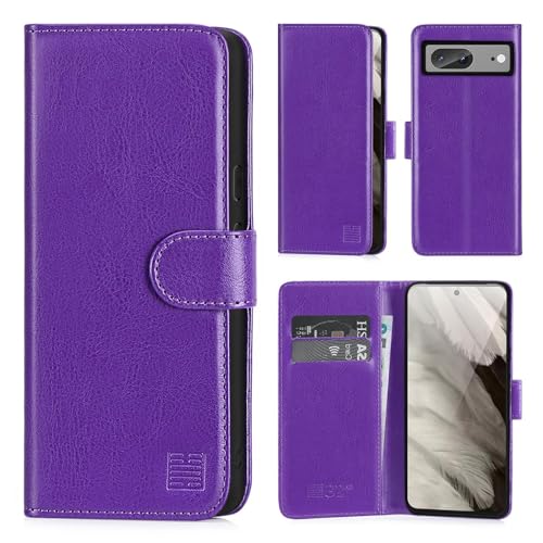32nd PU Leder Mappen Hülle Flip Case Cover für Google Pixel 8, Ledertasche Hüllen Mit RFID-Blockierung Kartensteckplatz, Magnetverschluss und Standfuß - Violett von 32nd