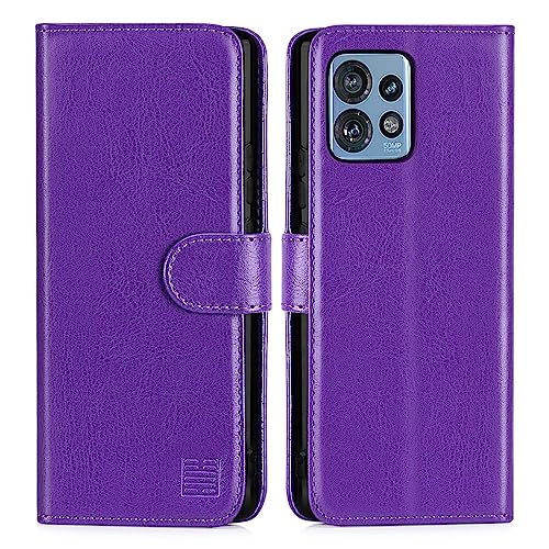 32nd PU Leder Mappen Hülle Flip Case Cover für Motorola Edge 40 Pro, Ledertasche Hüllen Mit RFID-Blockierung Kartensteckplatz, Magnetverschluss und Standfuß - Violett von 32nd