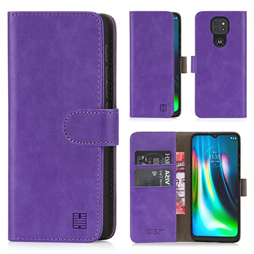 32nd PU Leder Mappen Hülle Flip Case Cover für Motorola Moto E7 Plus, Ledertasche hüllen mit Magnetverschluss und Kartensteckplatz - Violett von 32nd