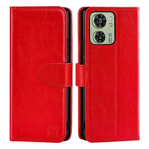 32nd PU Leder Mappen Hülle Flip Case Cover für Motorola Moto Edge 40, Ledertasche Hüllen Mit RFID-Blockierung Kartensteckplatz, Magnetverschluss und Standfuß - Rot von 32nd