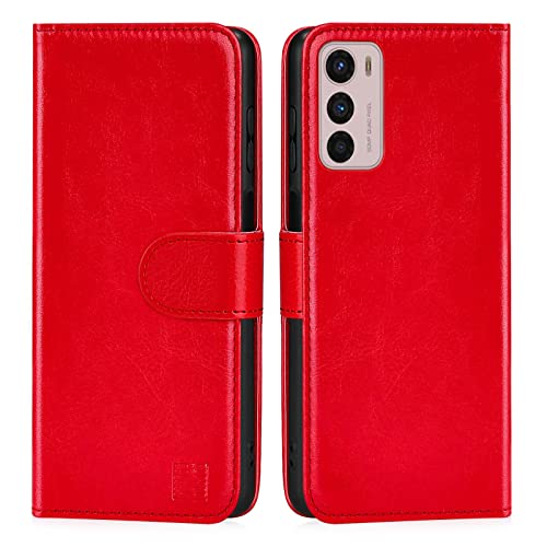 32nd PU Leder Mappen Hülle Flip Case Cover für Motorola Moto G42, Ledertasche hüllen mit Magnetverschluss und Kartensteckplatz - Rot von 32nd