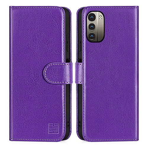 32nd PU Leder Mappen Hülle Flip Case Cover für Nokia G11 & G21, Ledertasche hüllen mit Magnetverschluss und Kartensteckplatz - Violett von 32nd