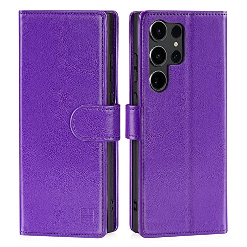 32nd PU Leder Mappen Hülle Flip Case Cover für Samsung Galaxy S23 Ultra, Ledertasche Hüllen Mit RFID-Blockierung Kartensteckplatz, Magnetverschluss und Standfuß - Violett von 32nd