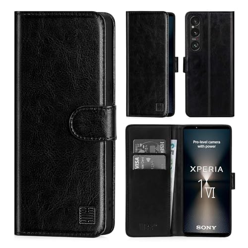 32nd PU Leder Mappen Hülle Flip Case Cover für Sony Xperia 1 VI (2024), Ledertasche Hüllen Mit RFID-Blockierung Kartensteckplatz, Magnetverschluss und Standfuß - Schwarz von 32nd