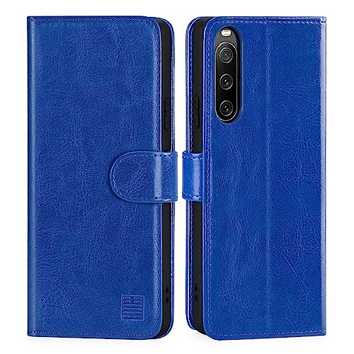 32nd PU Leder Mappen Hülle Flip Case Cover für Sony Xperia 10 V (2023), Ledertasche Hüllen Mit RFID-Blockierung Kartensteckplatz, Magnetverschluss und Standfuß - Blau von 32nd