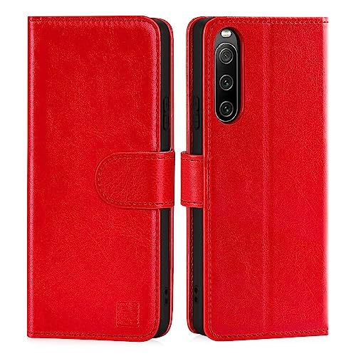 32nd PU Leder Mappen Hülle Flip Case Cover für Sony Xperia 10 V (2023), Ledertasche Hüllen Mit RFID-Blockierung Kartensteckplatz, Magnetverschluss und Standfuß - Rot von 32nd