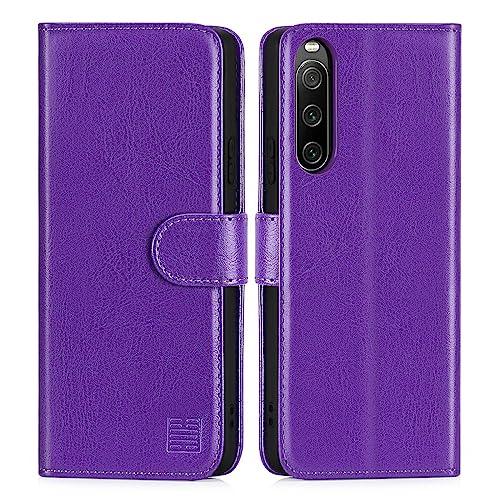 32nd PU Leder Mappen Hülle Flip Case Cover für Sony Xperia 10 V (2023), Ledertasche Hüllen Mit RFID-Blockierung Kartensteckplatz, Magnetverschluss und Standfuß - Violett von 32nd