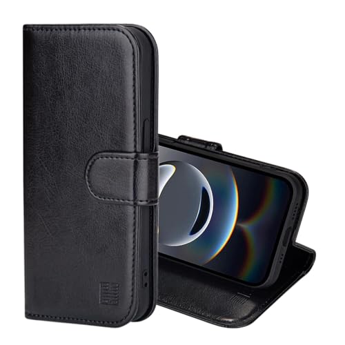 32nd PU Leder Mappen Hülle Flip Case Cover für iPhone 16e (2025), Ledertasche Hüllen Mit RFID-Blockierung Kartensteckplatz, Magnetverschluss und Standfuß - Schwarz von 32nd