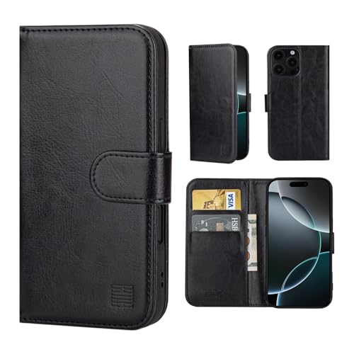 32nd PU Leder Mappen Hülle Flip Case Cover für iPhone 16 Pro Max (6.9"), Ledertasche Hüllen Mit RFID-Blockierung Kartensteckplatz, Magnetverschluss und Standfuß - Schwarz von 32nd