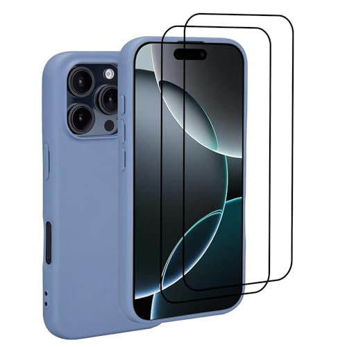 32nd Silikonhülle für iPhone 16 Pro (6.3") mit 2 Displayschutzfolien, schlanke und langlebige Schutzhülle- Grau von 32nd