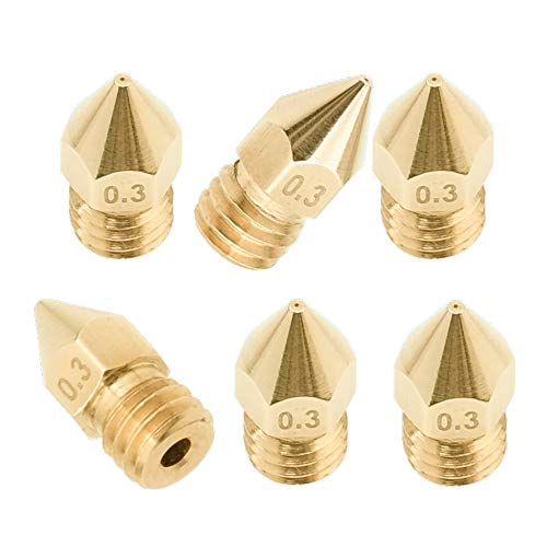 3D FREUNDE 6 Stk. MK8 Makerbot RepRap Anet A8/A6 Flashforge CtC Extruder Hotend Druckkopf Düse aus Messing für 1.75mm Filament 3D Drucker (Nozzle) M6 (6 * 0.3mm) von 3D FREUNDE