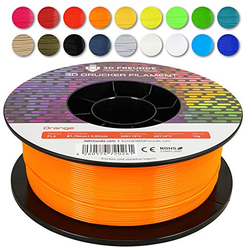 3D FREUNDE Premium PLA Filament 1,75mm, 1kg Spule | EU-Herstellung | Optimiert für 3D Drucker | Verbesserte Festigkeit | Biologisch Abbaubar | Präzision ±0,02mm | Einfaches Drucken - Orange von 3D FREUNDE