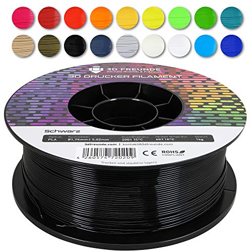 3D FREUNDE Premium PLA Filament 1,75mm, 1kg Spule | EU-Herstellung | Optimiert für 3D Drucker | Verbesserte Festigkeit | Biologisch Abbaubar | Präzision ±0,02mm | Einfaches Drucken - Schwarz von 3D FREUNDE