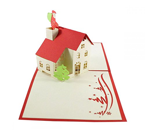 3D KARTE "Weihnachtshaus" I Weihnachtskarte mit Santa I Weihnachtsmann im Schornstein als Pop-Up von 3D Kartenwelt