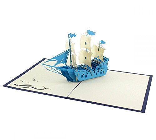 Dreimaster (Blau) als 3D Karte/Pop-Up Karte zum Geburtstag, als Glückwunschkarte oder Grußkarte verschenken von 3D Kartenwelt