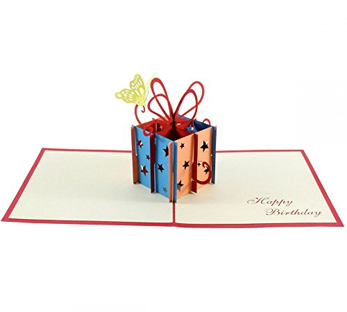 Geschenkbox mit Schmetterling als 3D Karte/Pop-Up Karte zum Geburtstag, als Glückwunschkarte oder Grußkarte verschenken von 3D Kartenwelt