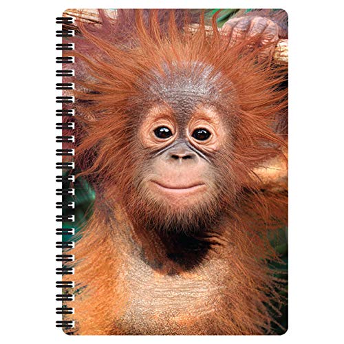 3D LiveLife A5 Notizbuch - Baby Orang-Utan von Deluxebase. 80-seitiges 3D-Orang-Utan-Notizbuch. Schul- oder Büromaterial mit Kunstwerken, von renommierten Künstler Michael Searle lizenziert von 3D LiveLife