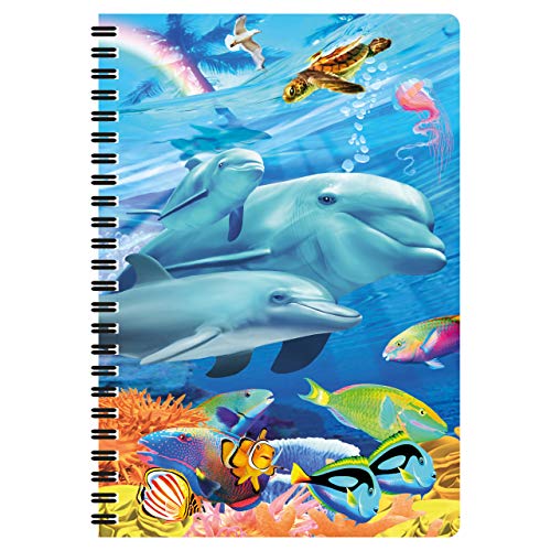 3D LiveLife A5 Notizbuch - Delphinfamilie von Deluxebase. 80-seitiges 3D-Delphin-Notizbuch. Schul- oder Büromaterial mit Kunstwerken, von renommierten Künstler Michael Searle lizenziert von 3D LiveLife