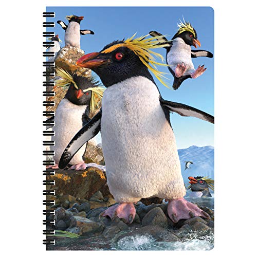 3D LiveLife A5 Notizbuch - Rockhoppers von Deluxebase. 80-seitiges 3D-Pinguin-Notizbuch. Schul- oder Büromaterial mit Kunstwerken, von renommierten Künstler David Penfound lizenziert von 3D LiveLife
