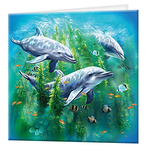 3D LiveLife Grußkarte - Delphin Seetang Bett von Deluxebase. Bunte Dinosaurier-linsenförmige 3D-Karte für jeden Anlass und jedes Alter. Originalvorlage lizenziert von bekannten Künstlerin Tami Alba von 3D LiveLife