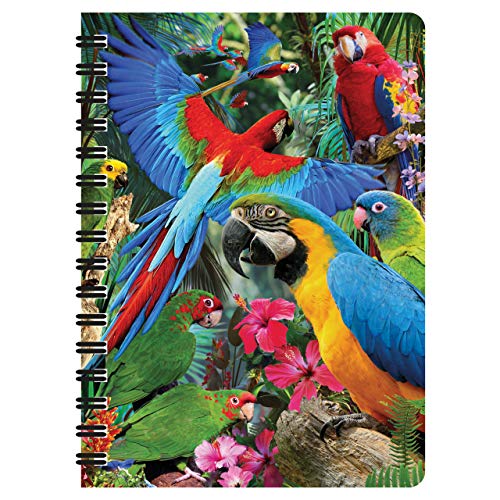 3D LiveLife Jotter - Papageien-Pandemonie von Deluxebase. Linsenförmiges 3D Tropischer Vogel A6 Spiralblock. Liniertes Notizbuch mit Kunstwerken, lizenziert vom bekannten Künstler David Penfound von 3D LiveLife